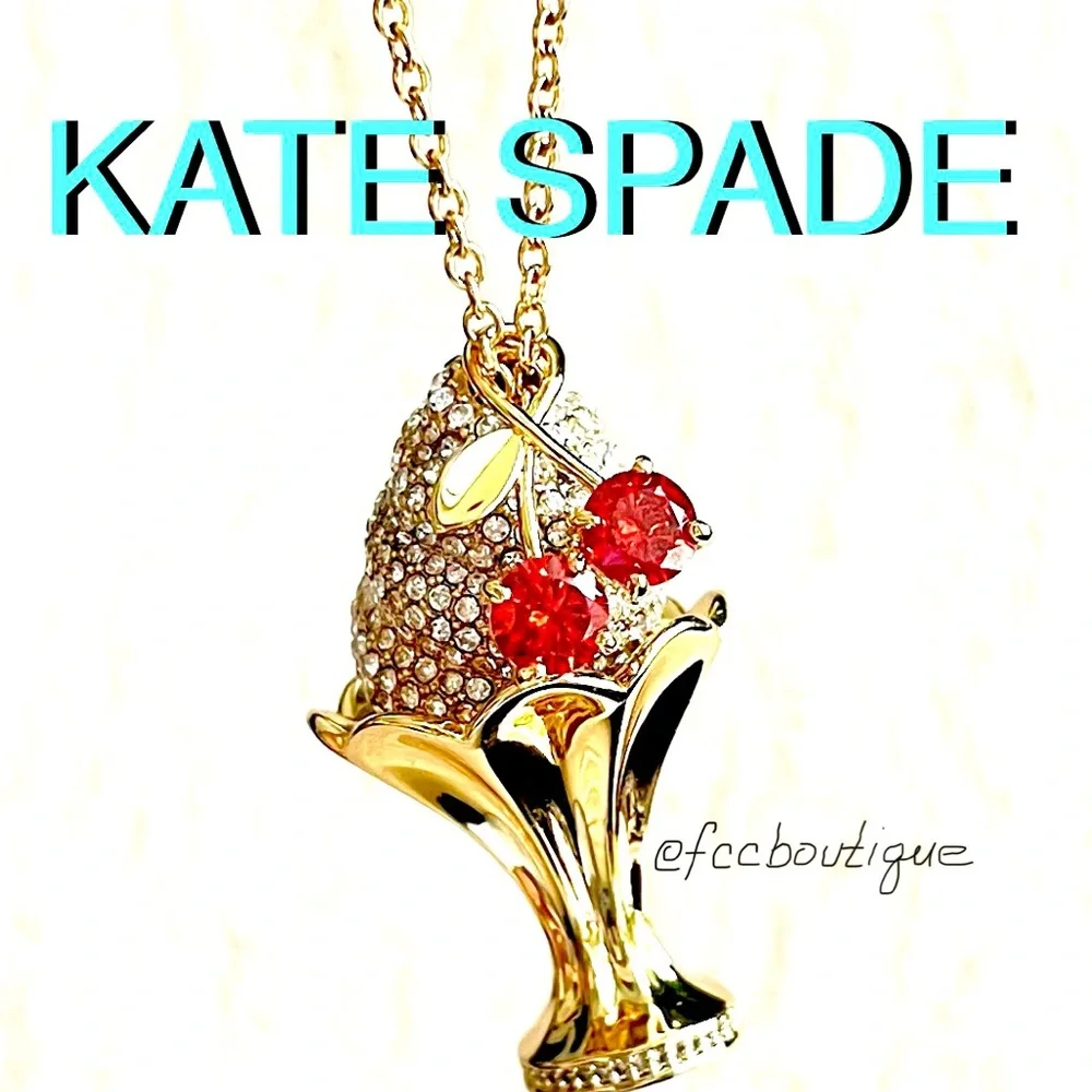 KATE SPADE Cherry ice cream long pendant necklace in gold